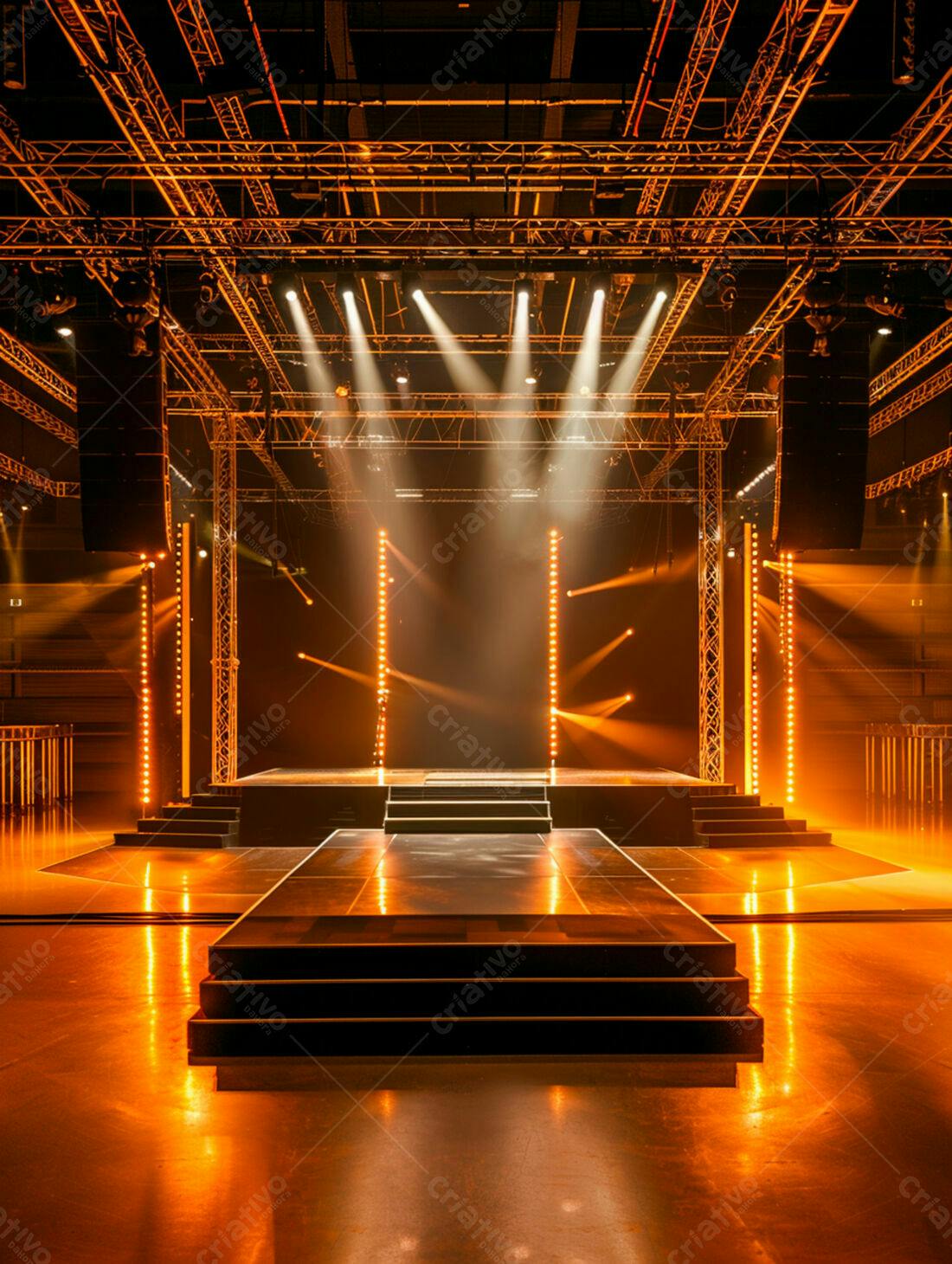 Palco iluminado com luzes quentes