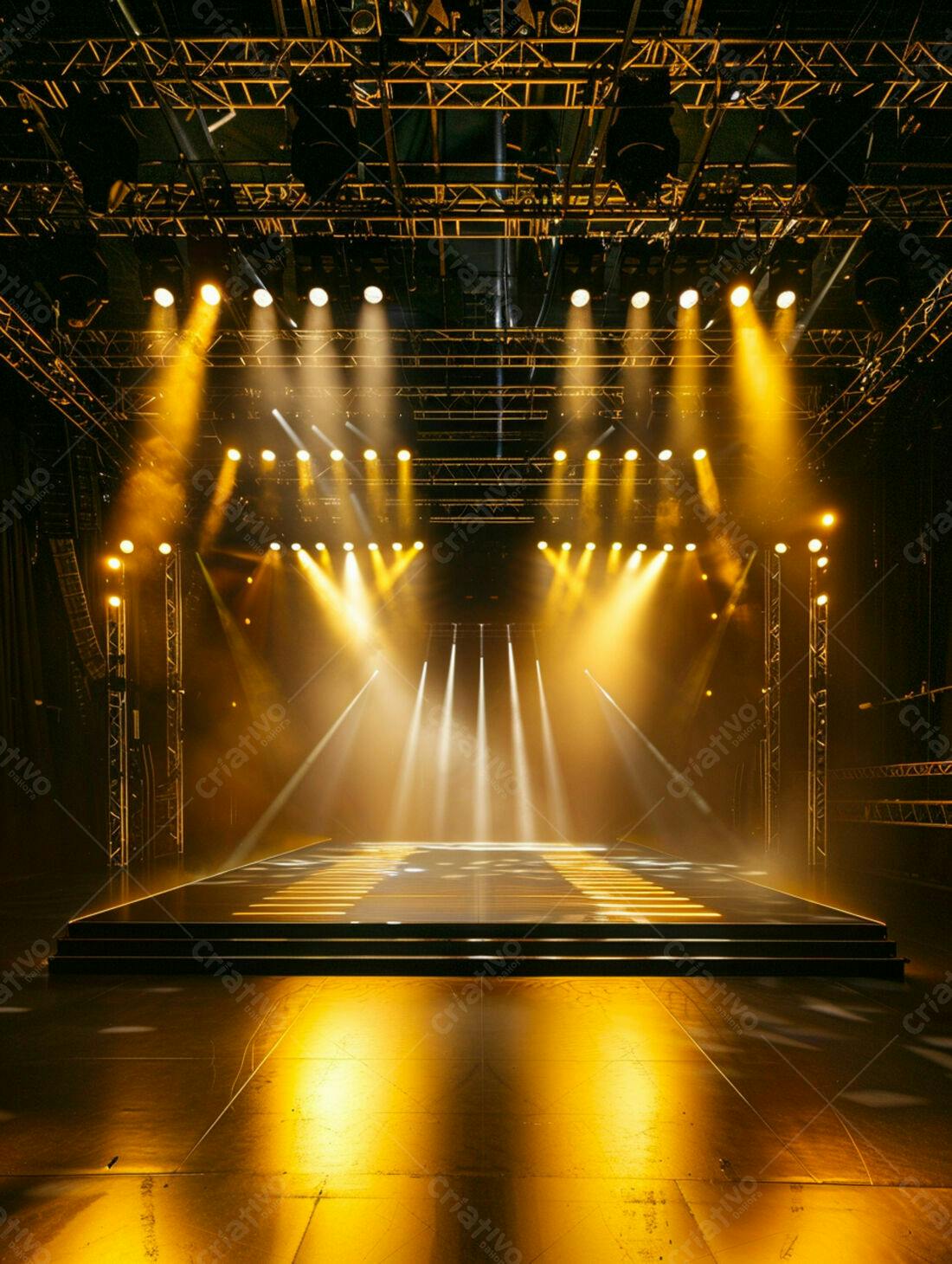 Palco iluminado com luzes amarelas