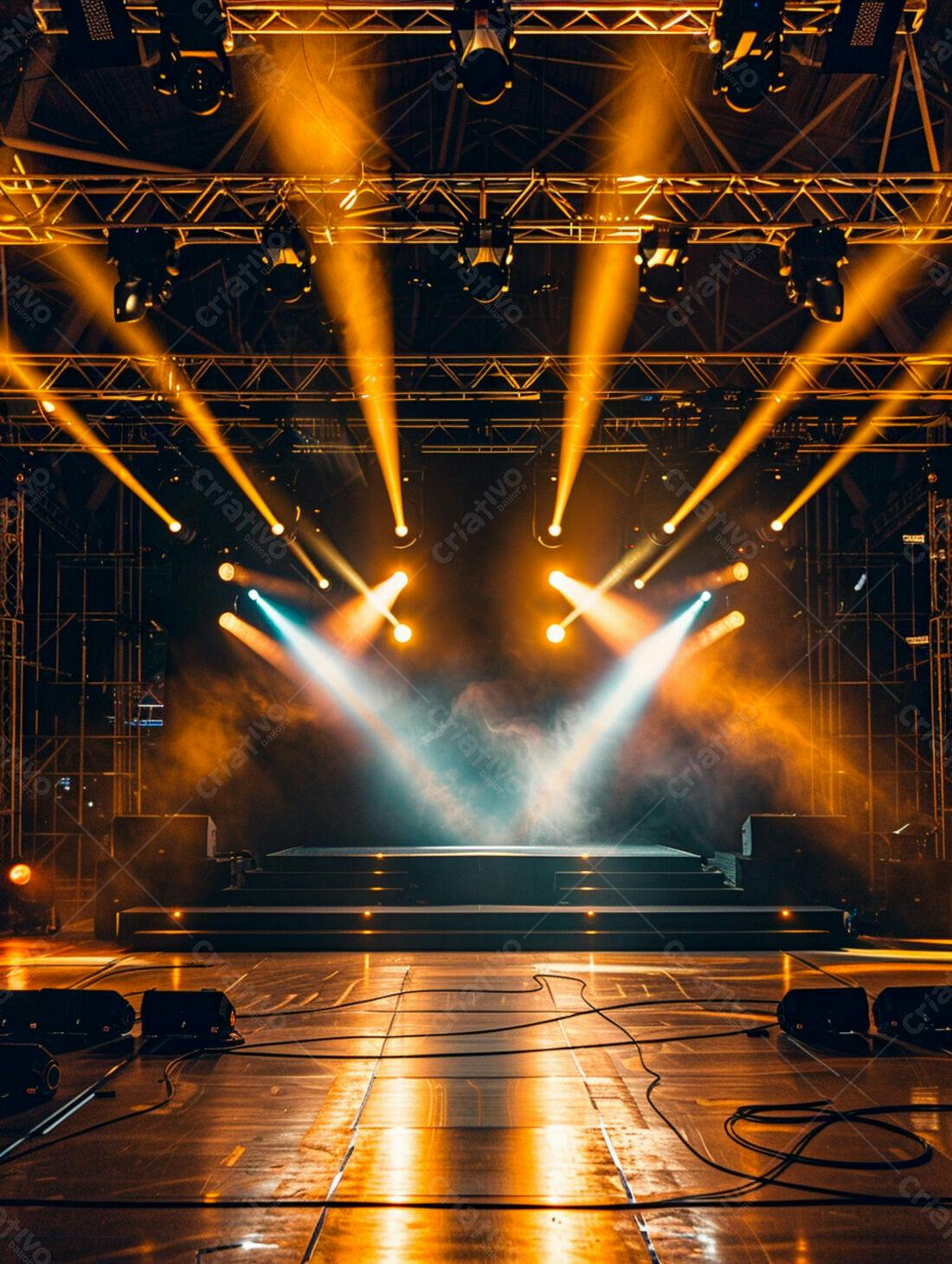 Palco iluminado para show com luzes amarelas
