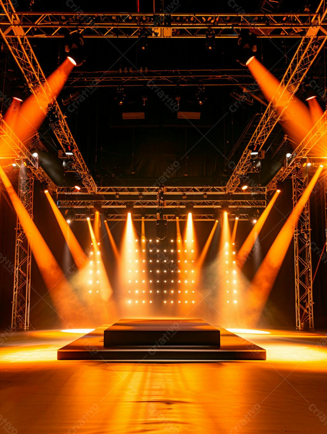 Palco iluminado com luzes laranja