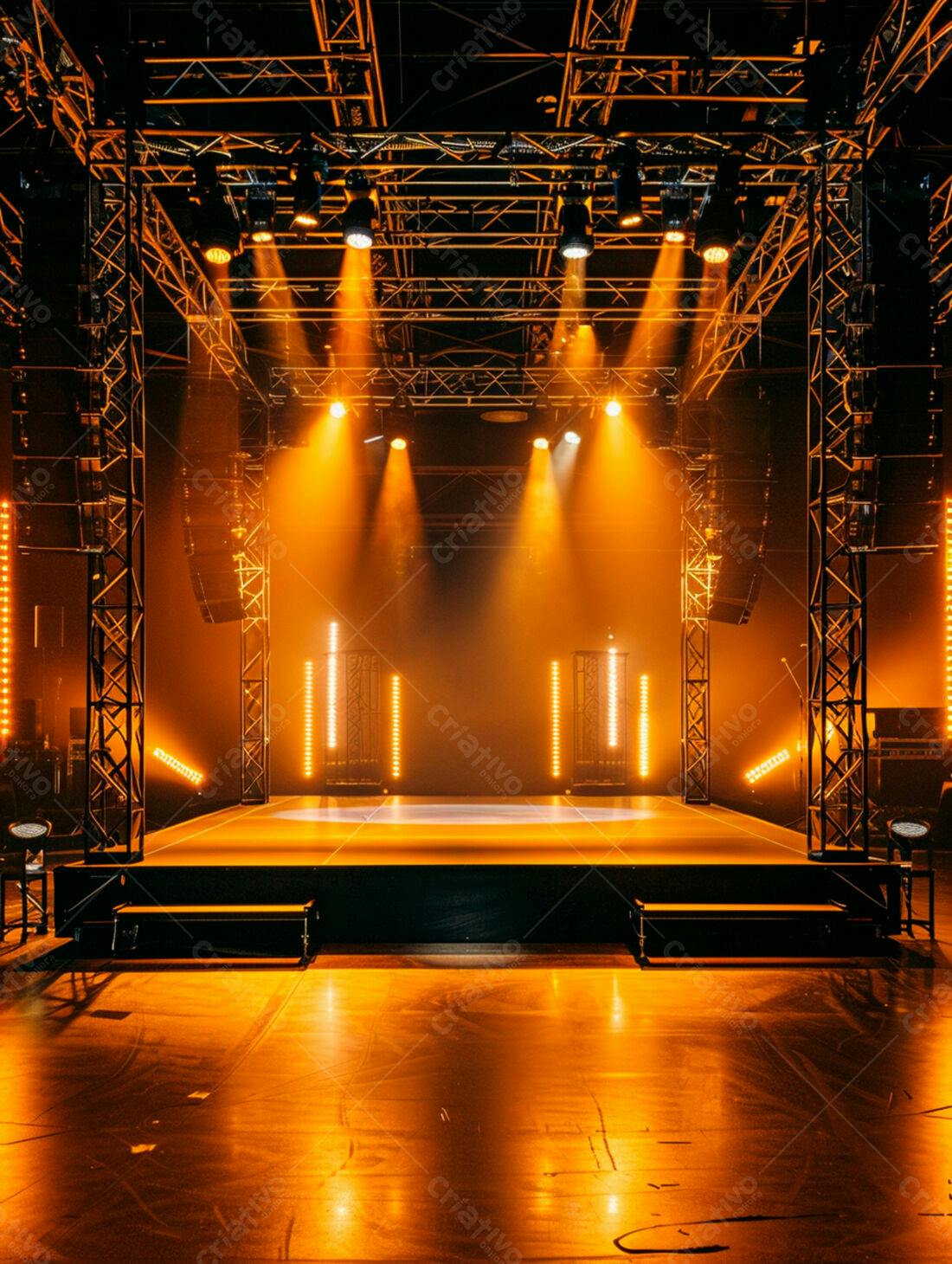Palco iluminado para show ambientado em laranja