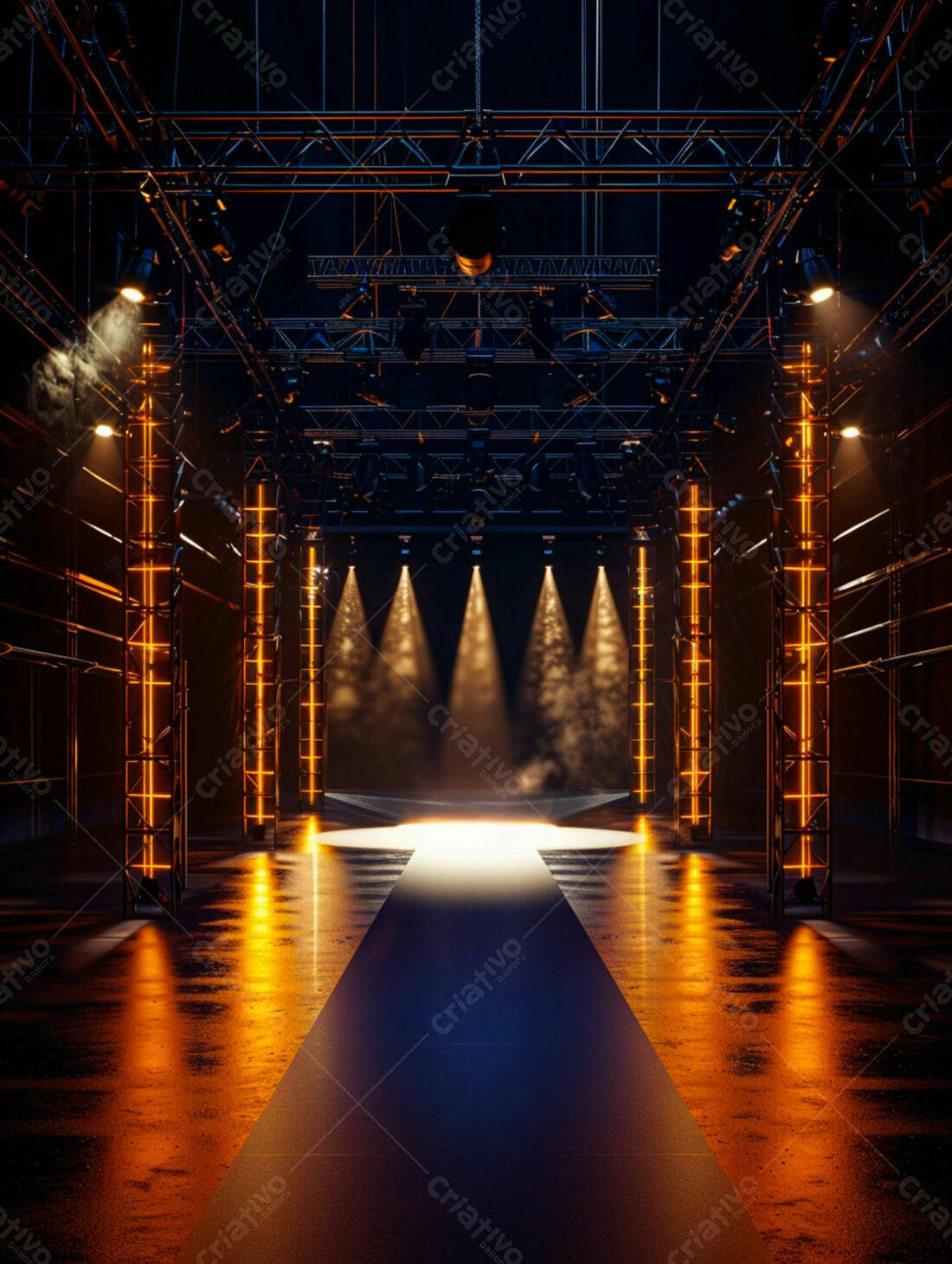 Palco iluminado com estrutura metálica