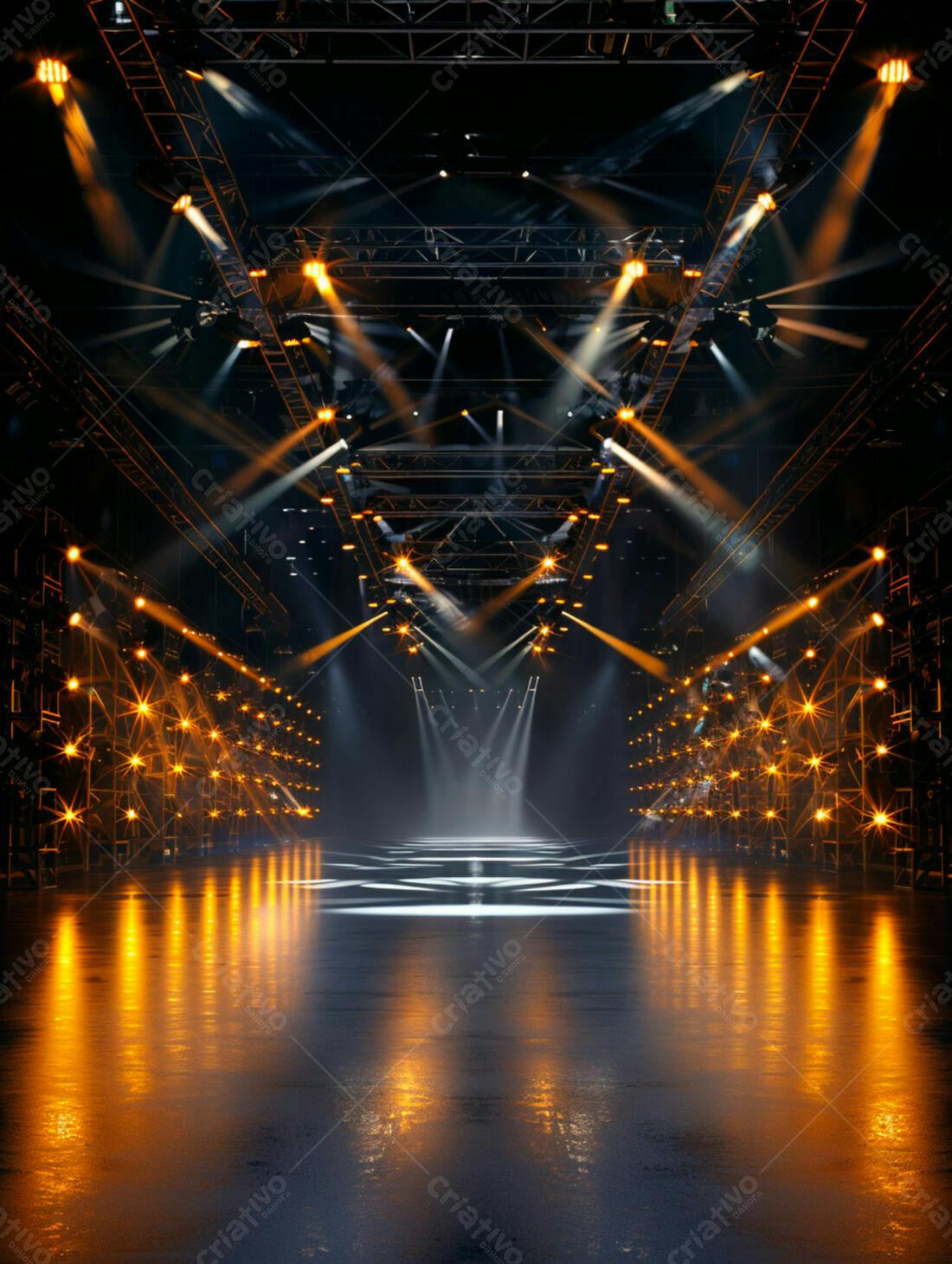 Palco iluminado com luzes amarelas
