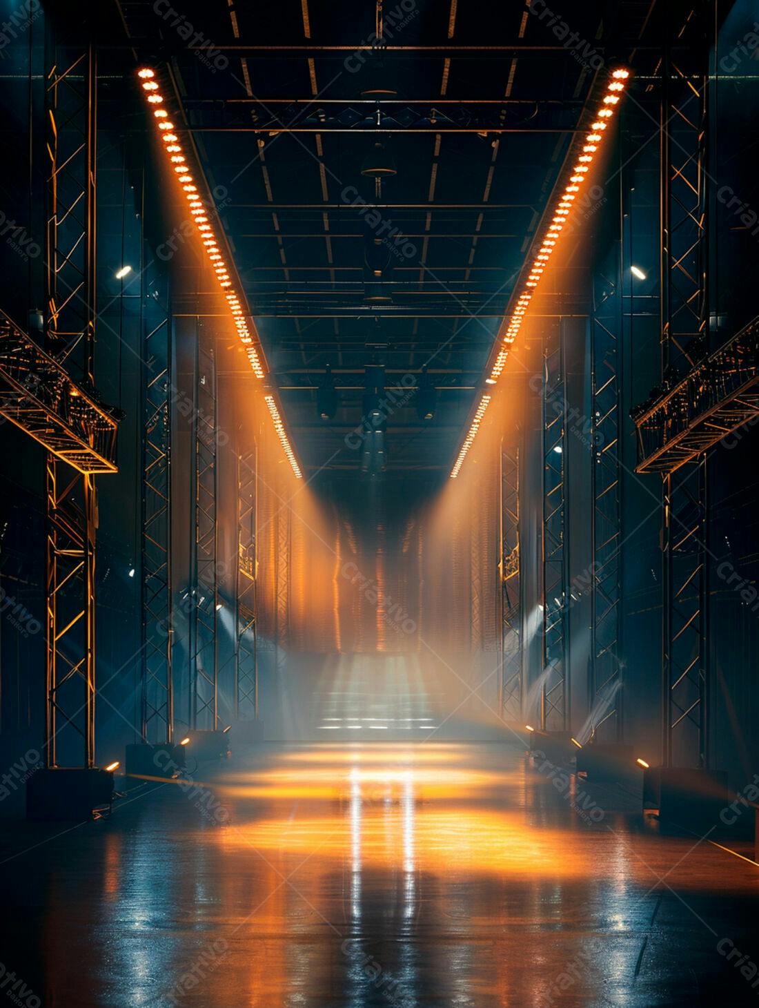 Passarela iluminada palco show luzes laranja