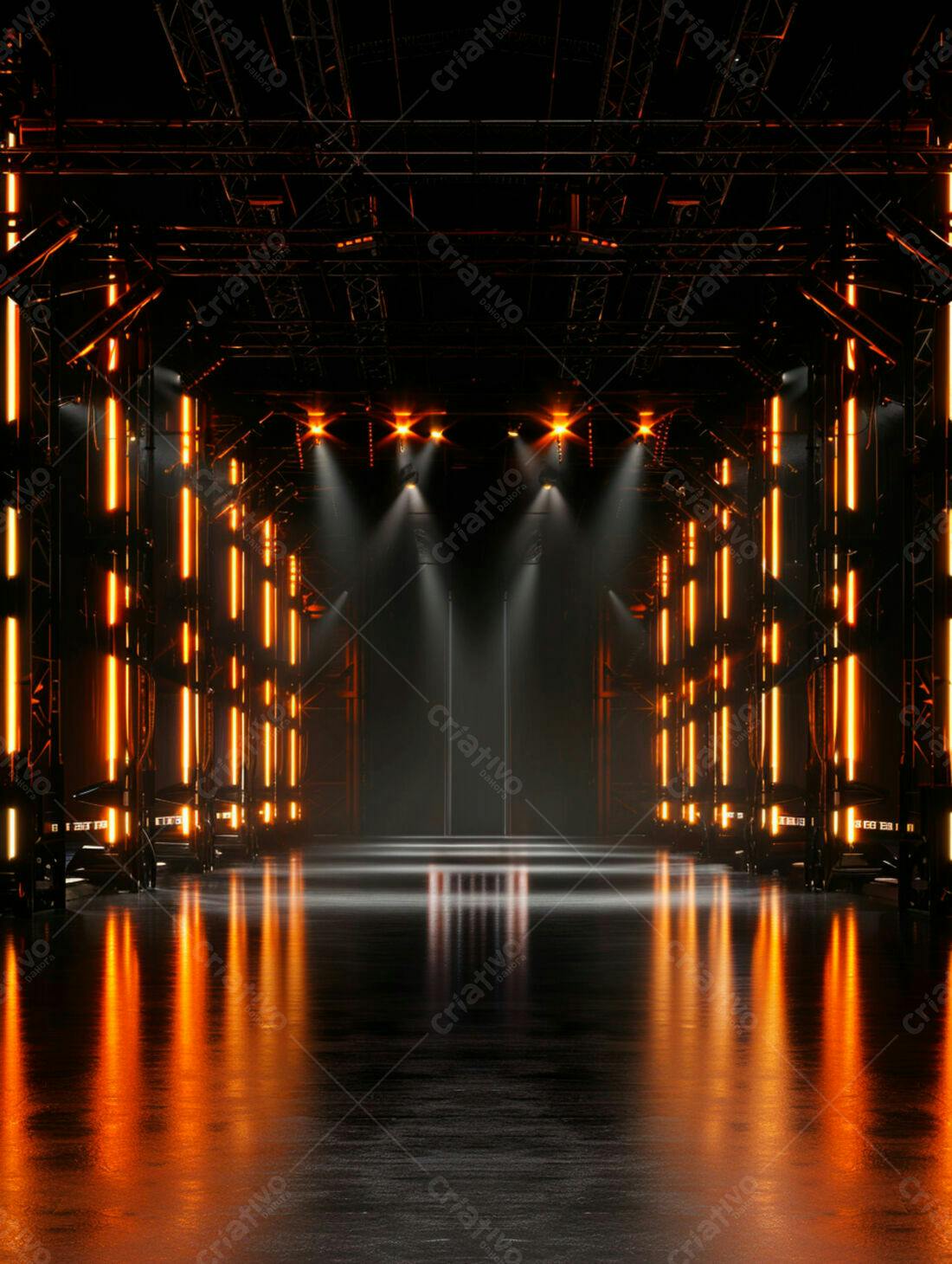 Palco futurista com iluminação laranja