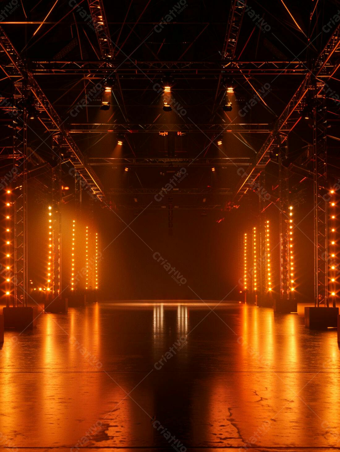 Palco iluminado com luzes laranja