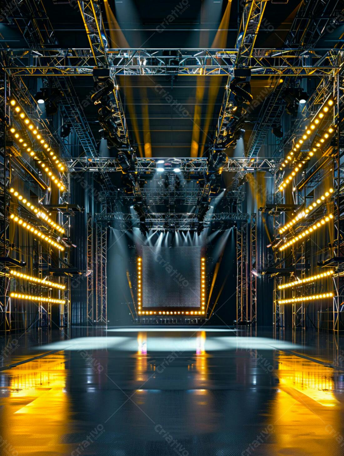 Palco iluminado com estrutura metálica