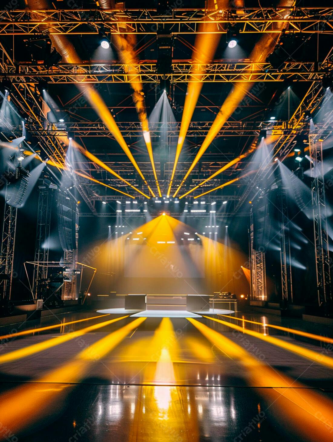 Palco iluminado com luzes amarelas