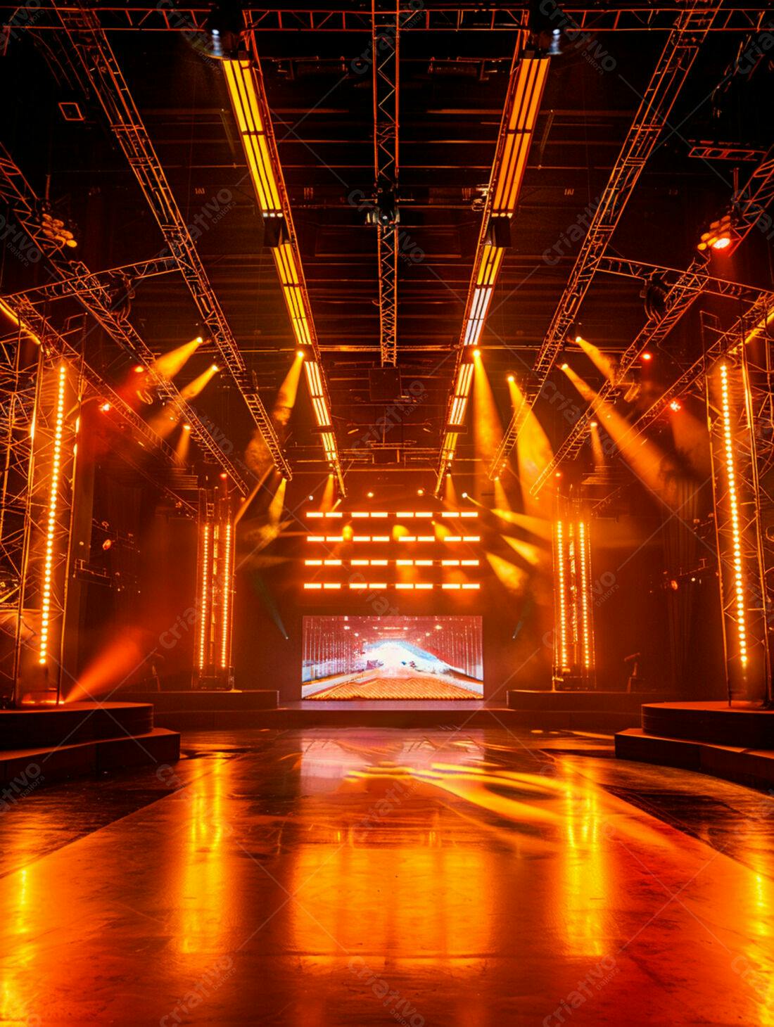 Palco com iluminação laranja para show