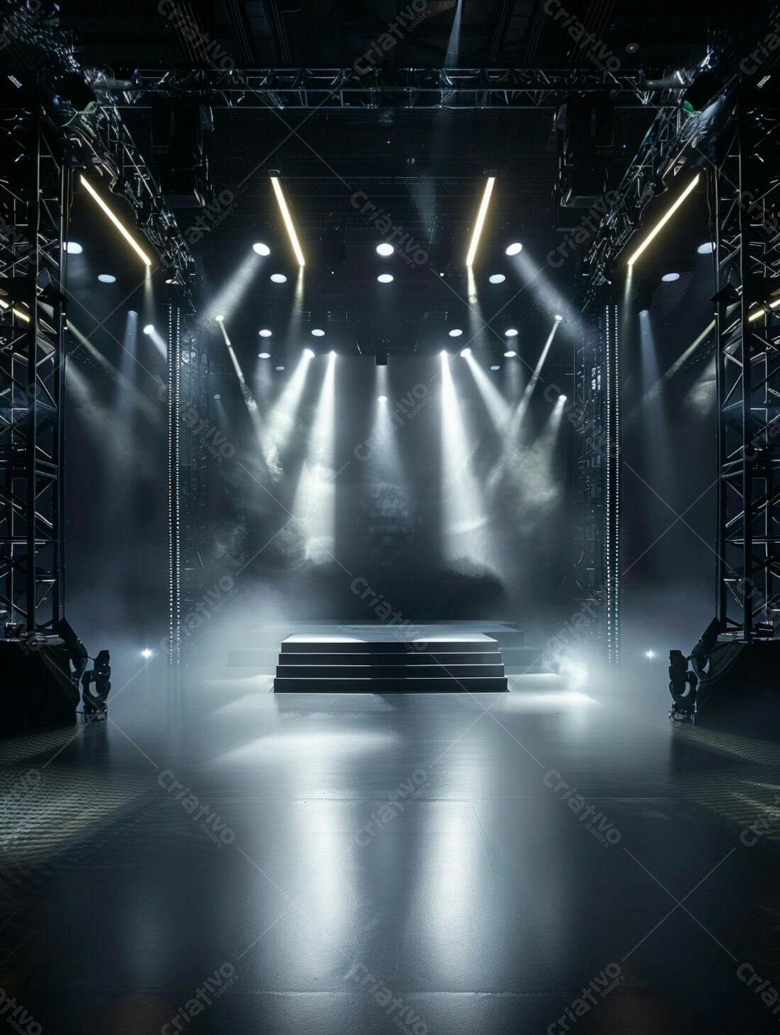 Palco iluminado com efeitos de fumaça