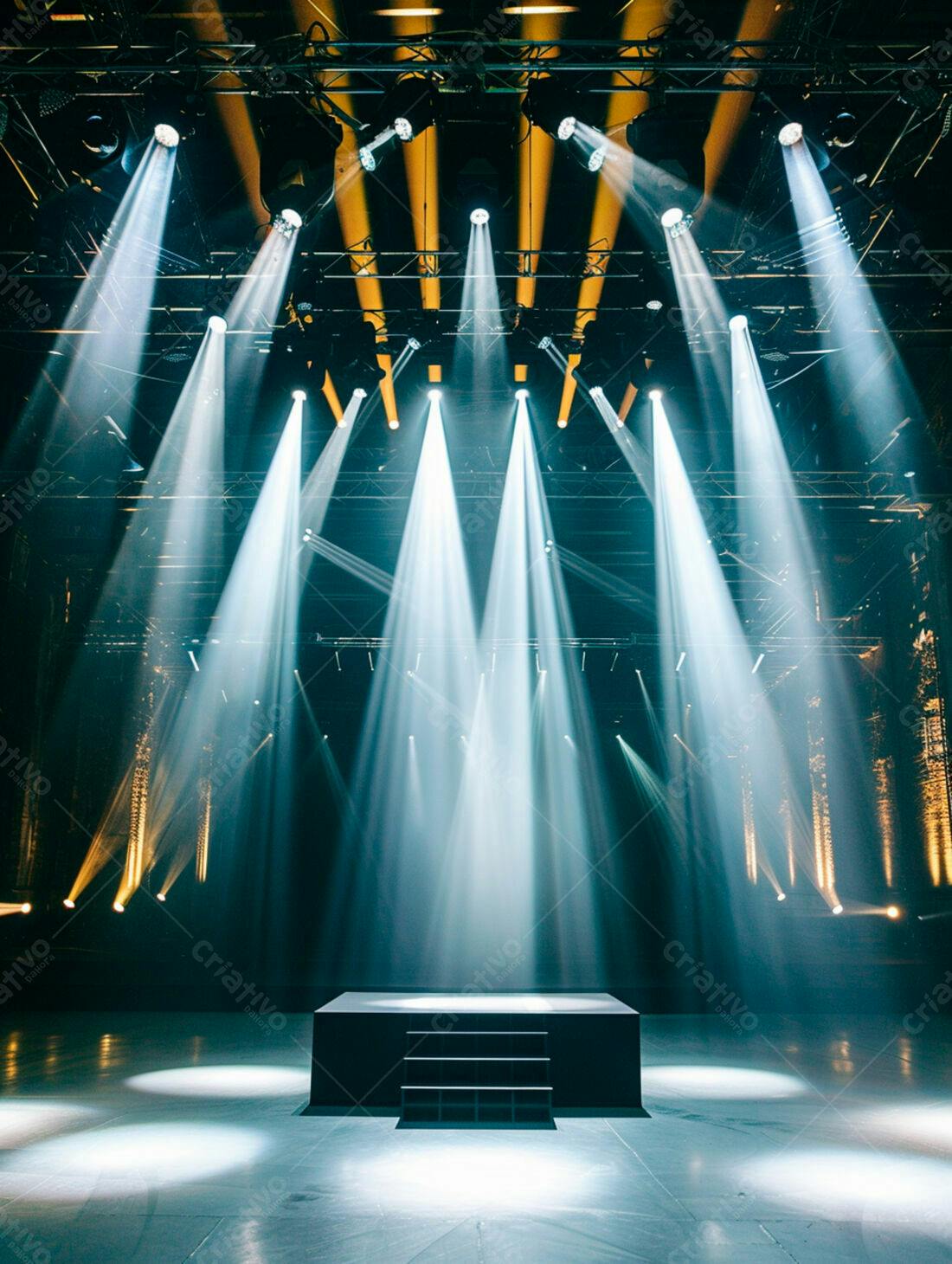 Palco iluminado com luzes cênicas