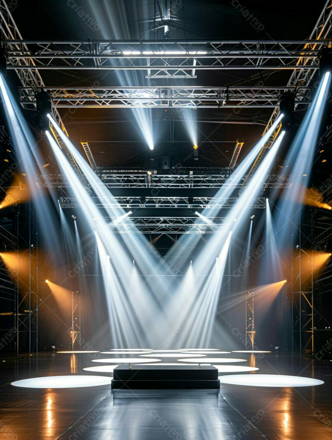 Palco iluminado com holofotes para evento