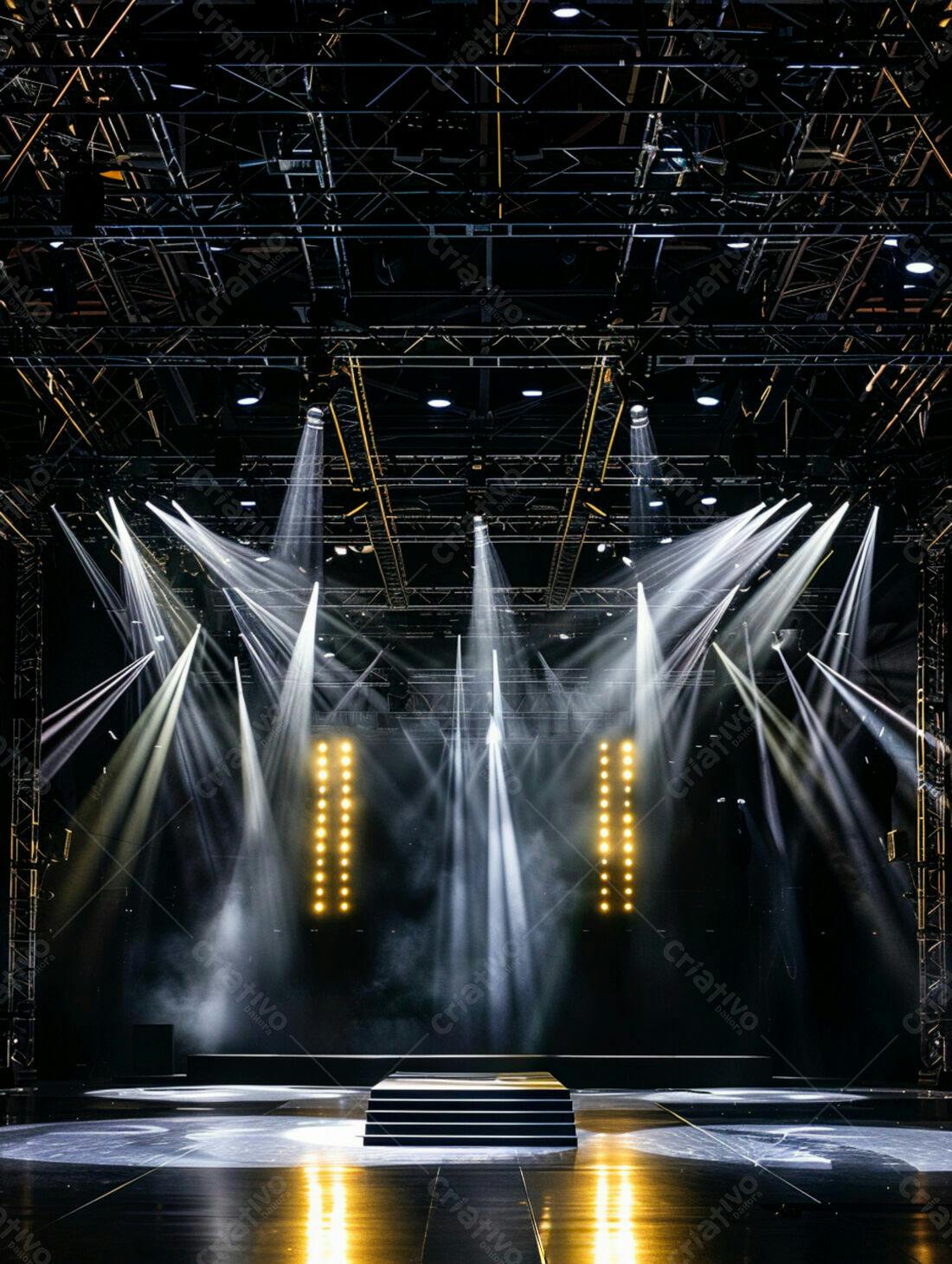 Palco iluminado com luzes cênicas