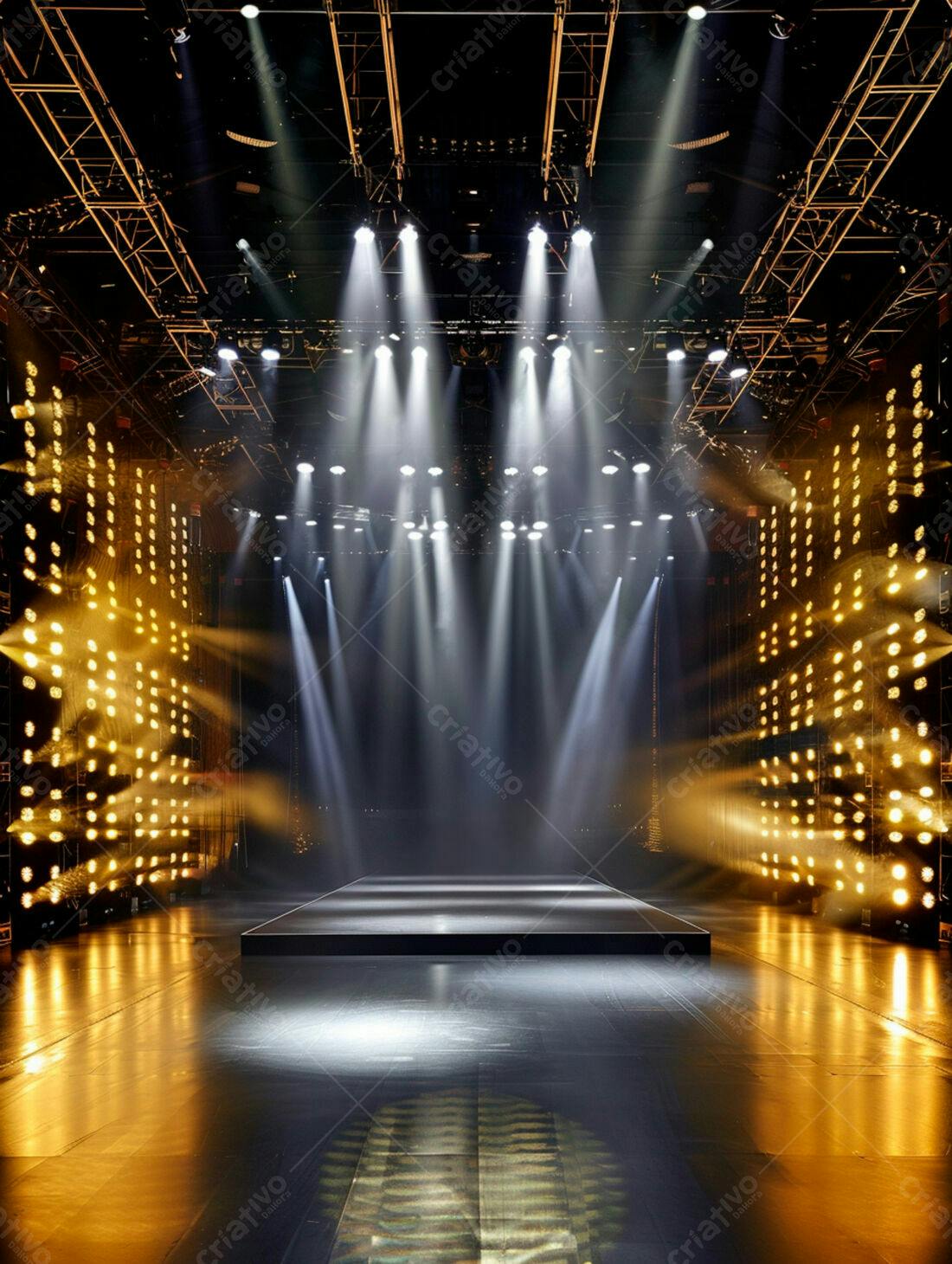 Palco iluminado com luzes douradas