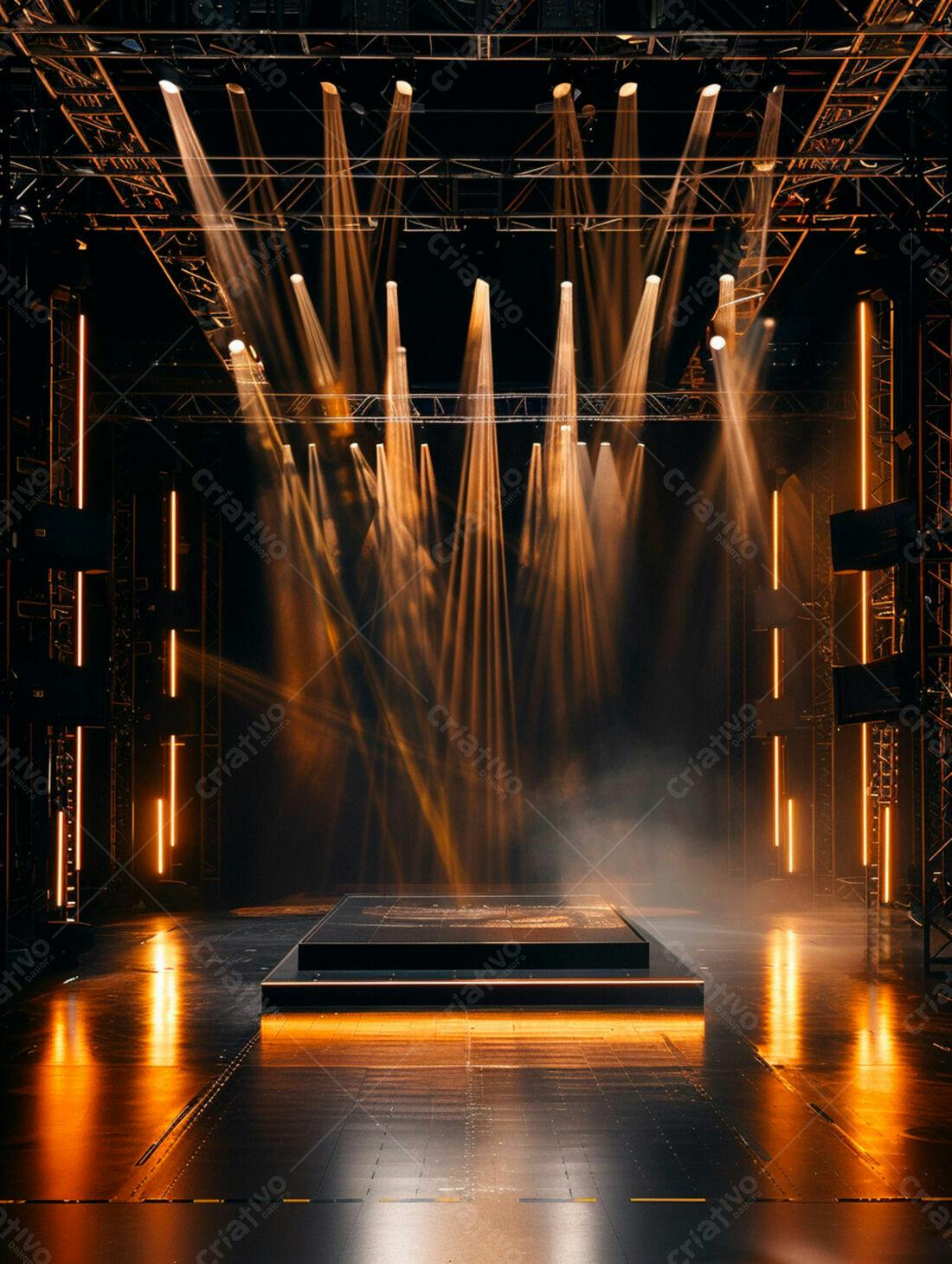 Palco iluminado com luzes quentes