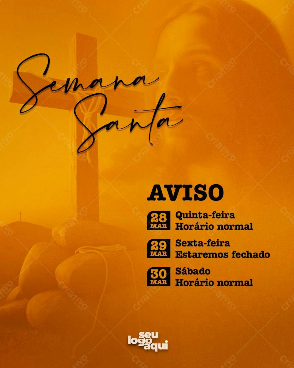 Semana Santa, Aviso, Horário, Flyer, feed