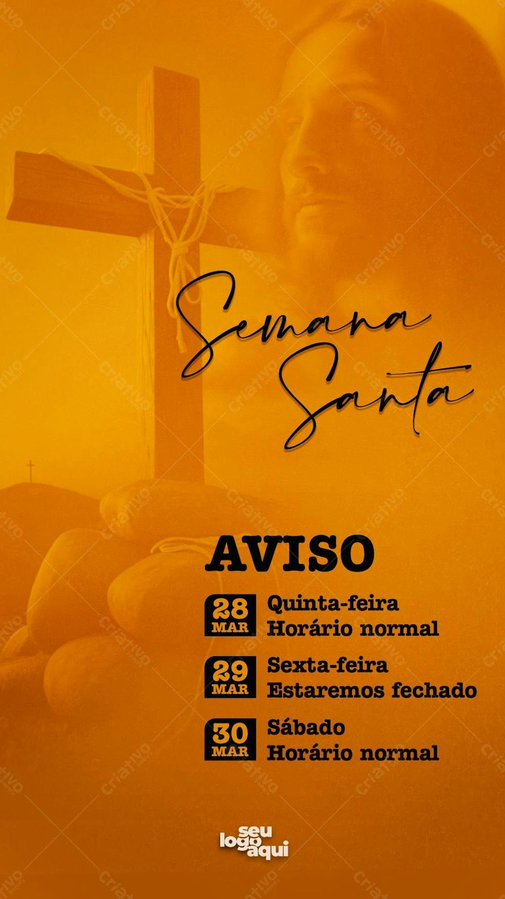 Semana Santa, Aviso, Horário, Flyer, Stories