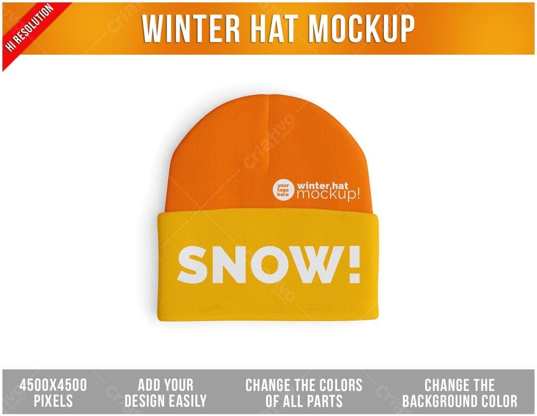 Mockup de Gorro de Inverno Laranja e Amarelo PSD Editável
