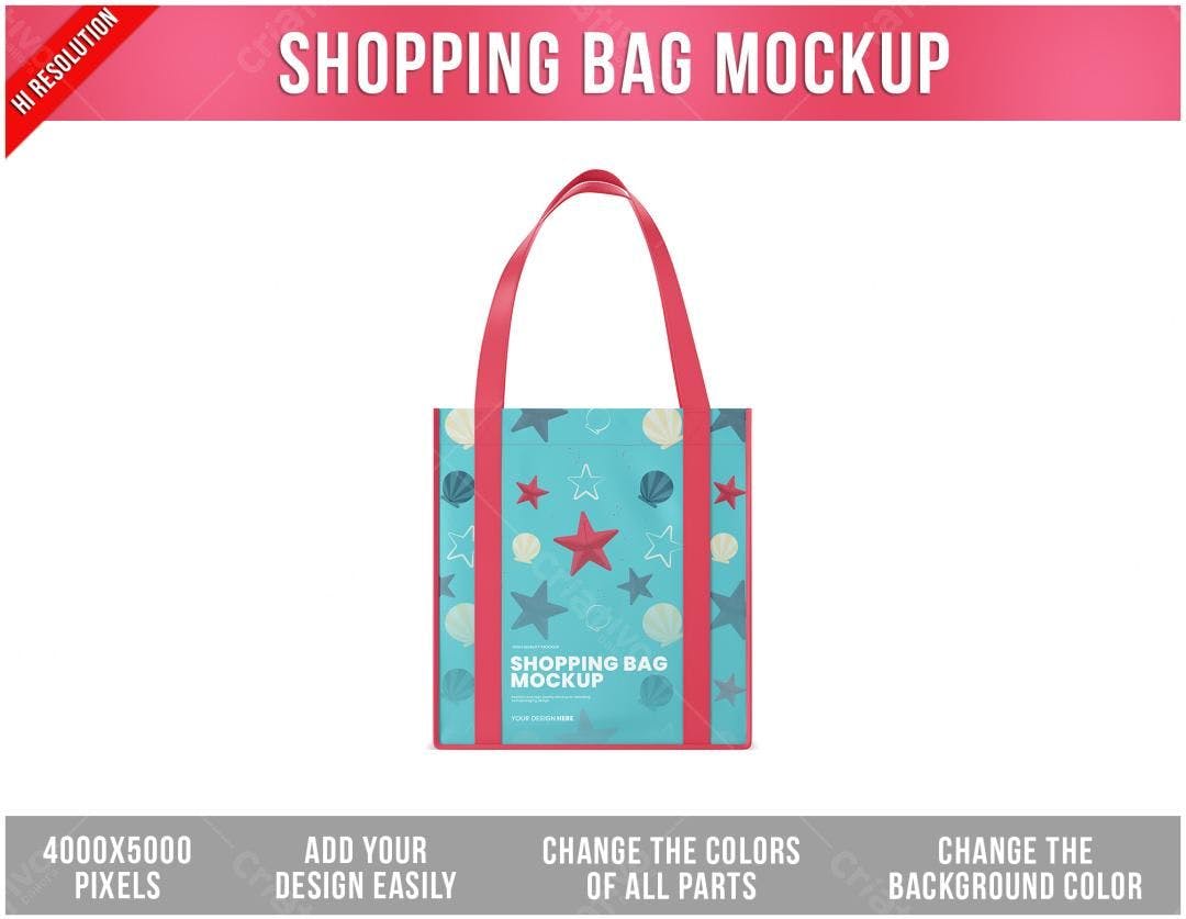 Mockup Sacola de Compras Vermelha e Azul PSD Editável
