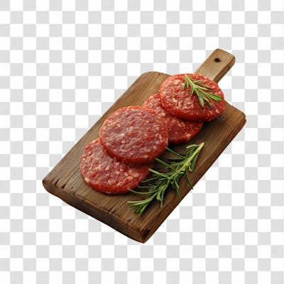 Imagem Açougue   Bife Hamburguer Carne Moida Artesanal Em Cima De Tábua De Madeira E Fundo Transparente  (1)
