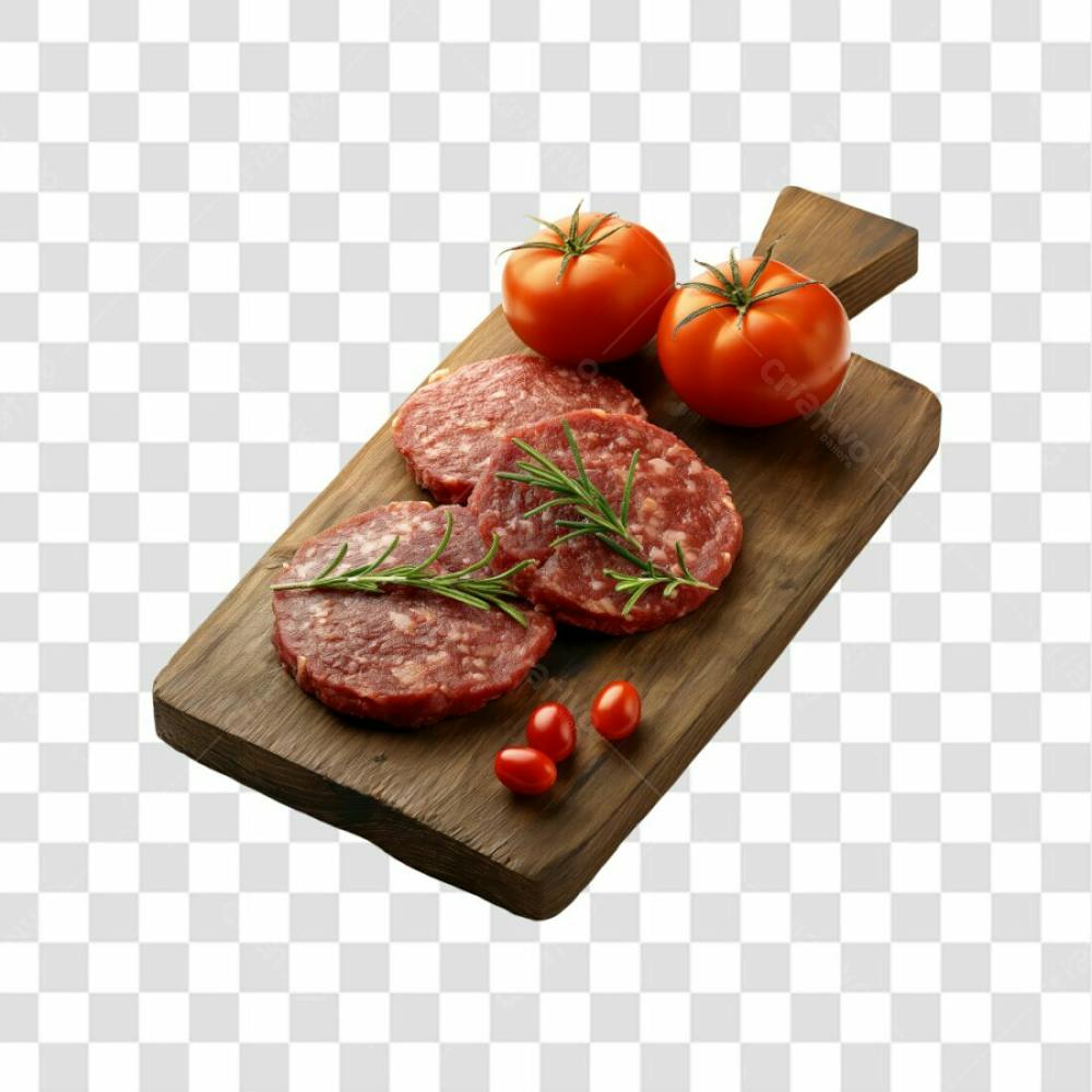 Imagem Açougue   Bife Hamburguer Carne Moida Artesanal Em Cima De Tábua De Madeira E Fundo Transparente  (13)