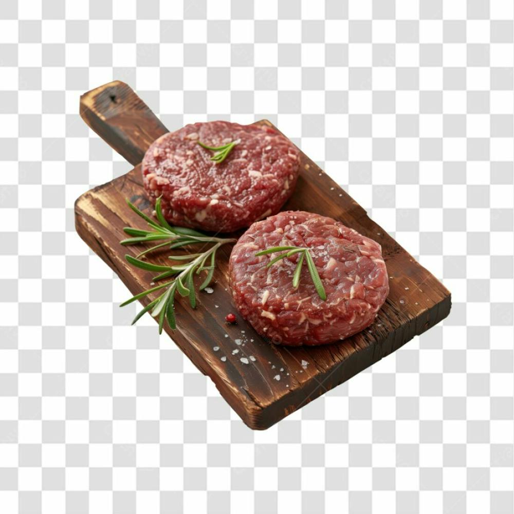 Imagem Açougue   Bife Hamburguer Carne Moida Artesanal Em Cima De Tábua De Madeira E Fundo Transparente  (2)