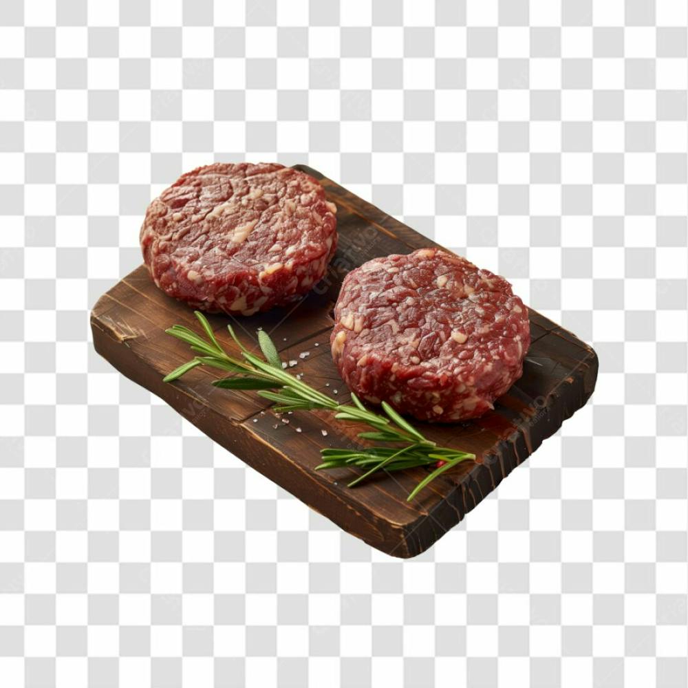 Imagem Açougue   Bife Hamburguer Carne Moida Artesanal Em Cima De Tábua De Madeira E Fundo Transparente  (3)