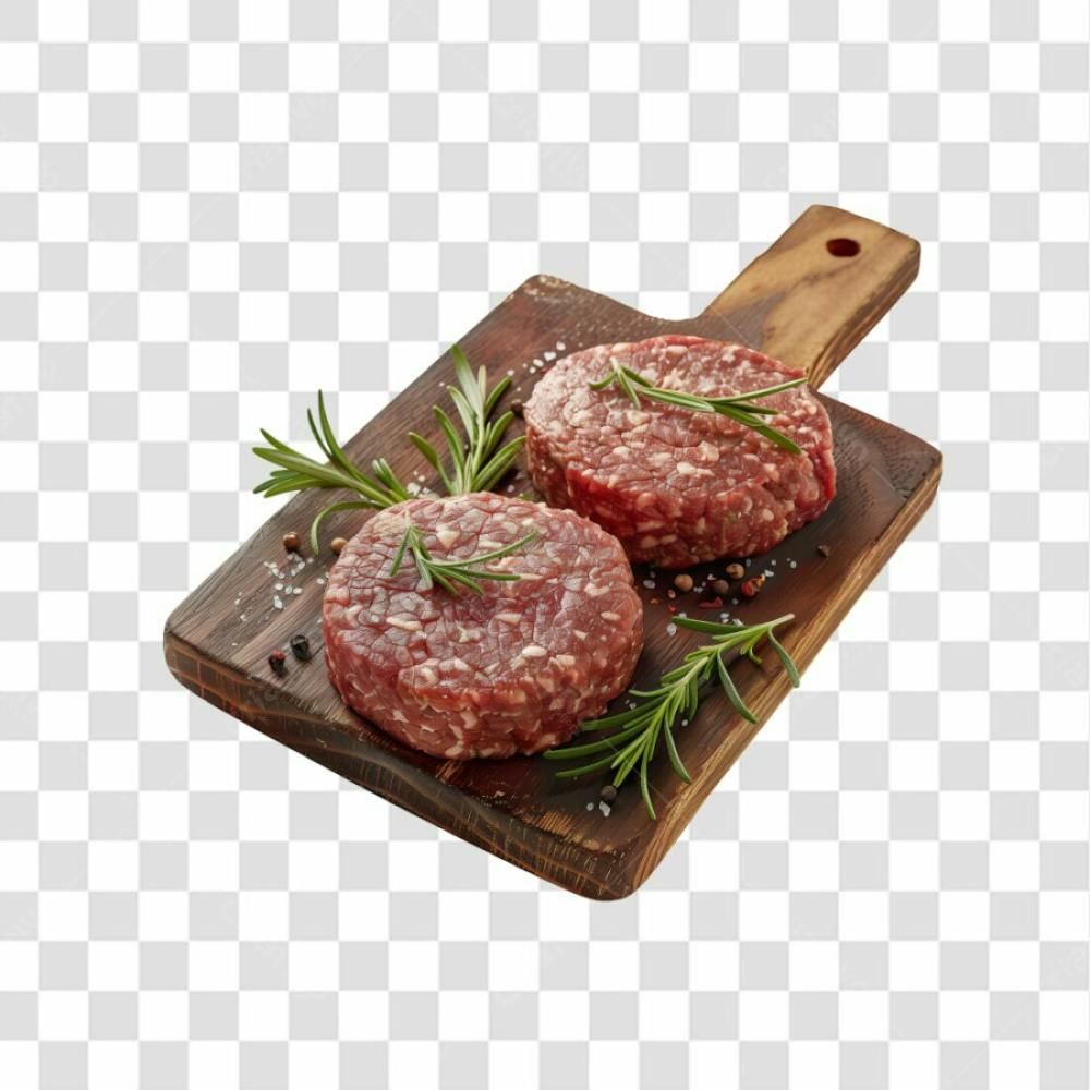 Imagem Açougue   Bife Hamburguer Carne Moida Artesanal Em Cima De Tábua De Madeira E Fundo Transparente  (5)