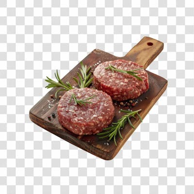 Imagem Açougue   Bife Hamburguer Carne Moida Artesanal Em Cima De Tábua De Madeira E Fundo Transparente  (5)