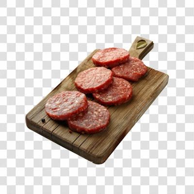 Imagem Açougue   Bife Hamburguer Carne Moida Artesanal Em Cima De Tábua De Madeira E Fundo Transparente  (4)
