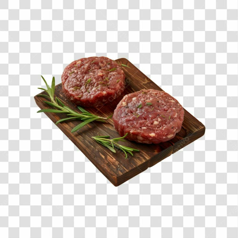 Imagem Açougue   Bife Hamburguer Carne Moida Artesanal Em Cima De Tábua De Madeira E Fundo Transparente  (7)