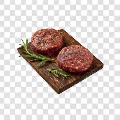 Imagem Açougue   Bife Hamburguer Carne Moida Artesanal Em Cima De Tábua De Madeira E Fundo Transparente  (7)