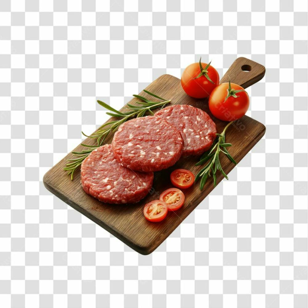 Imagem Açougue   Bife Hamburguer Carne Moida Artesanal Em Cima De Tábua De Madeira E Fundo Transparente  (6)