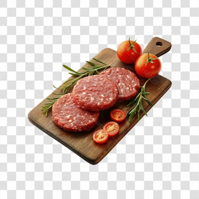 Imagem Açougue   Bife Hamburguer Carne Moida Artesanal Em Cima De Tábua De Madeira E Fundo Transparente  (6)