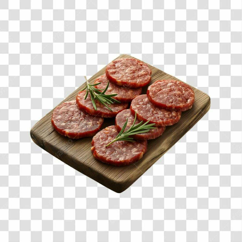 Imagem Açougue   Bife Hamburguer Carne Moida Artesanal Em Cima De Tábua De Madeira E Fundo Transparente  (9)