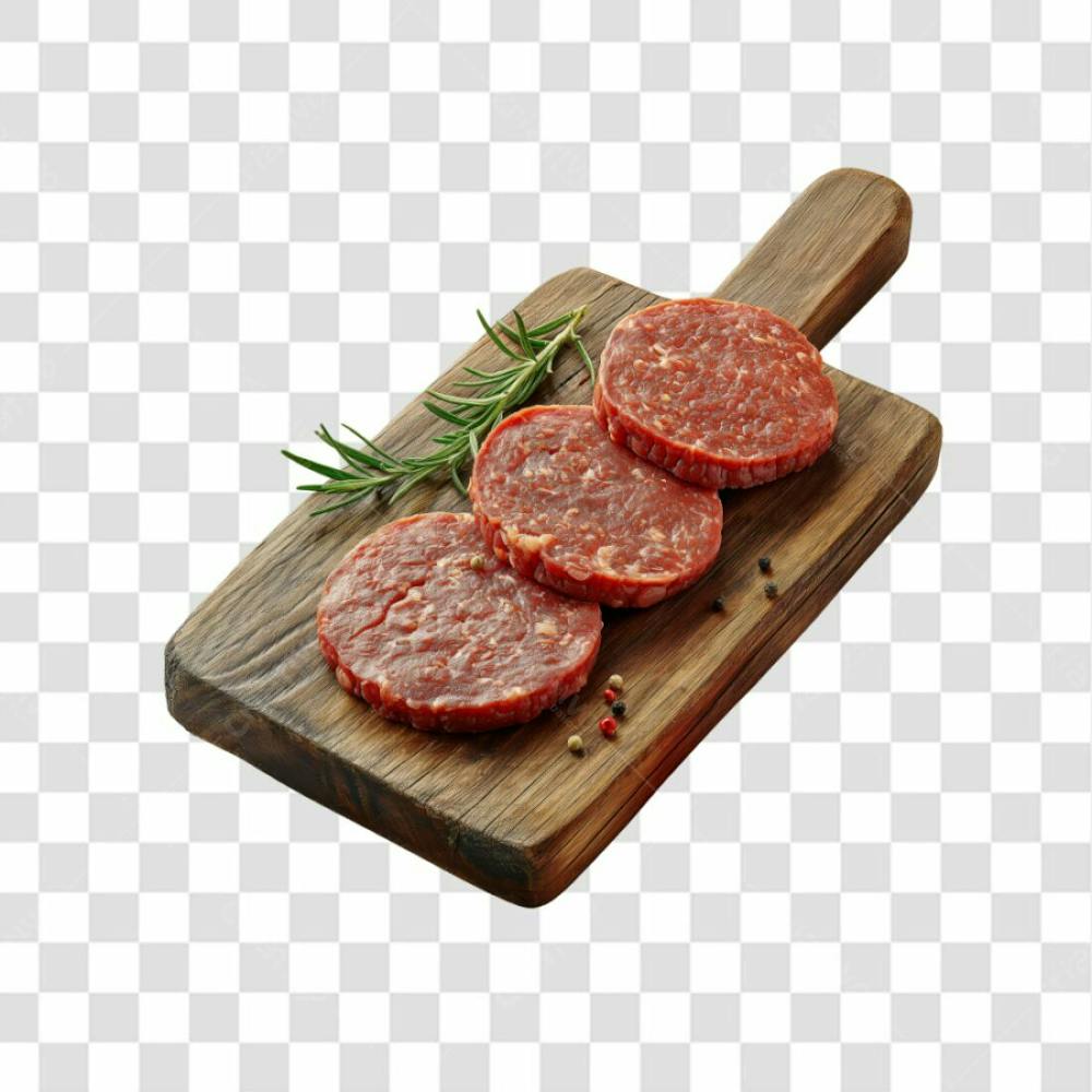 Imagem Açougue   Bife Hamburguer Carne Moida Artesanal Em Cima De Tábua De Madeira E Fundo Transparente  (10)