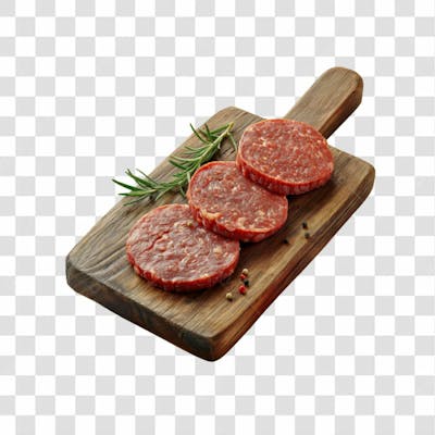 Imagem Açougue   Bife Hamburguer Carne Moida Artesanal Em Cima De Tábua De Madeira E Fundo Transparente  (10)