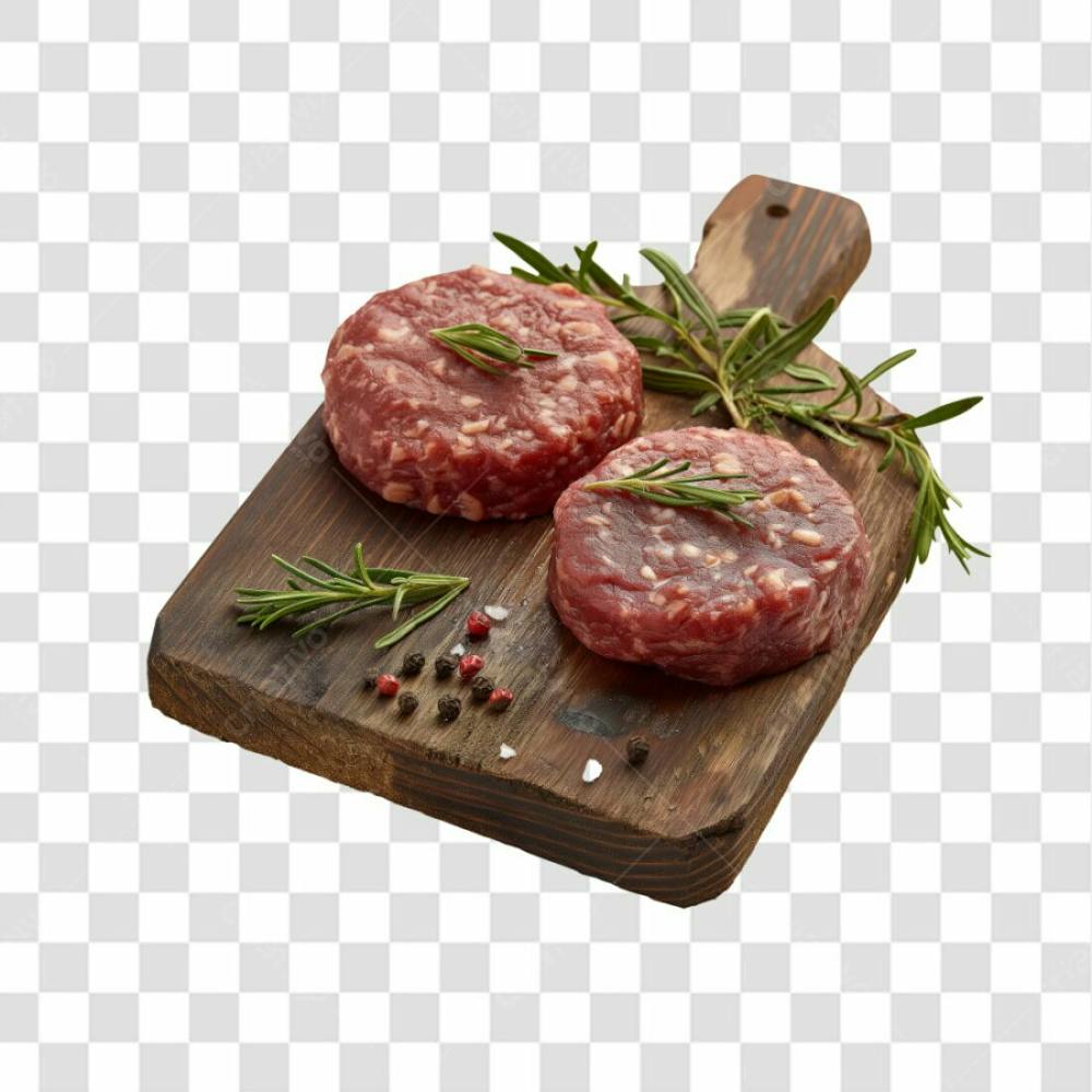 Imagem Açougue   Bife Hamburguer Carne Moida Artesanal Em Cima De Tábua De Madeira E Fundo Transparente  (11)