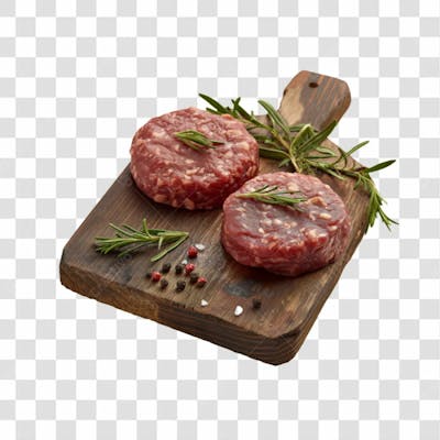 Imagem Açougue   Bife Hamburguer Carne Moida Artesanal Em Cima De Tábua De Madeira E Fundo Transparente  (11)