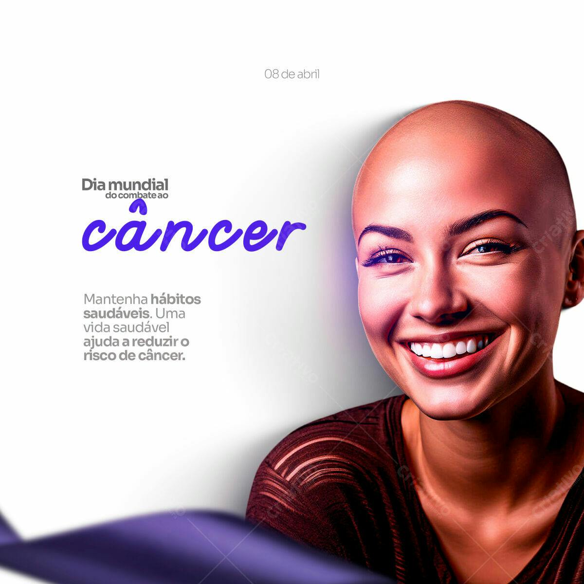 Post para Dia Mundial do Combate ao Câncer PSD Editável