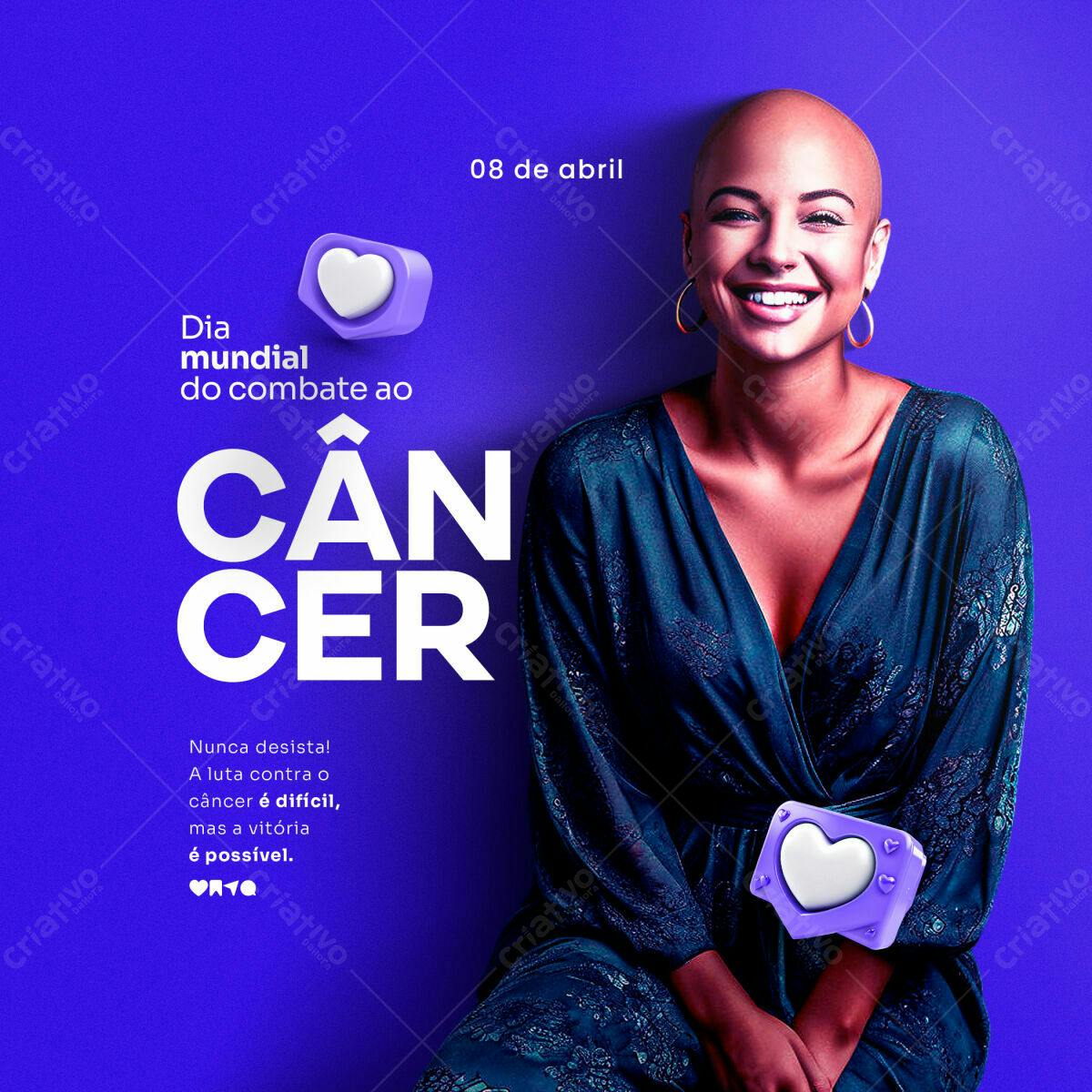 Post para Dia Mundial do Combate ao Câncer PSD Editável