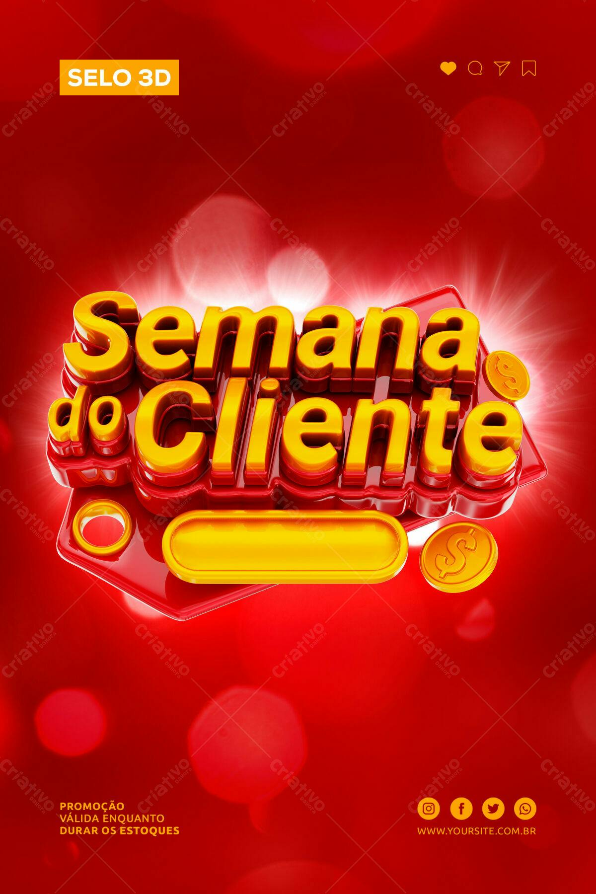 Selo 3D promocional vermelho e dourado