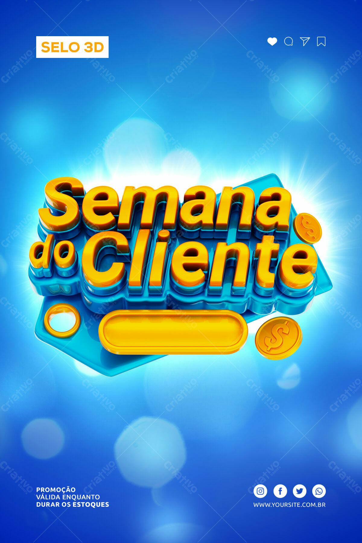 Selo 3D promocional azul e dourado