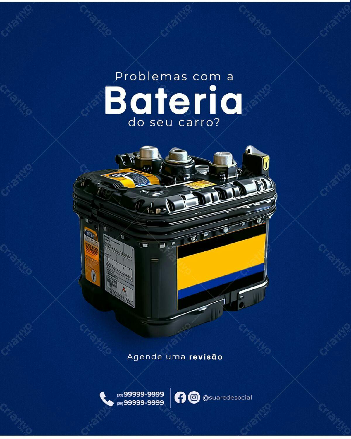 Post para Redes Sociais sobre Bateria de Carro PSD Editável