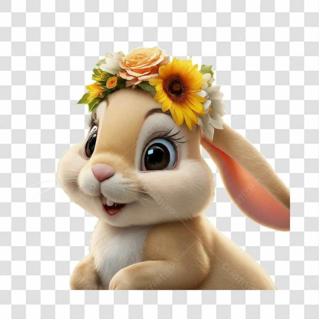 Icone Coelho com Coroa de Flores PNG com fundo transparente