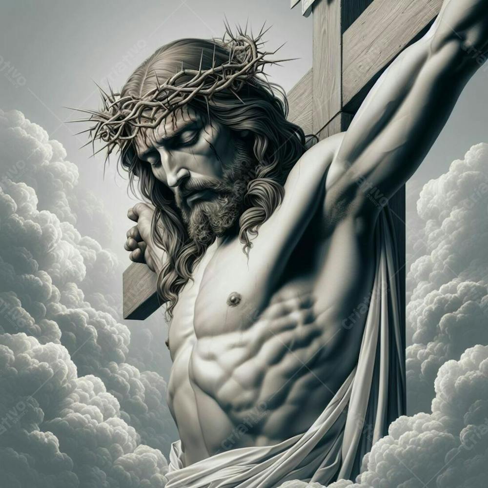 Composição De Jesus Cristo, Realista, Ele Está Crucificado, Com Coroa De Espinhos I.a V.1