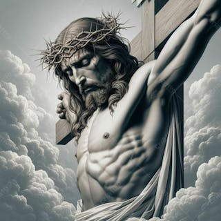 Composição de jesus cristo, realista, ele está crucificado, com coroa de espinhos i.a v.1
