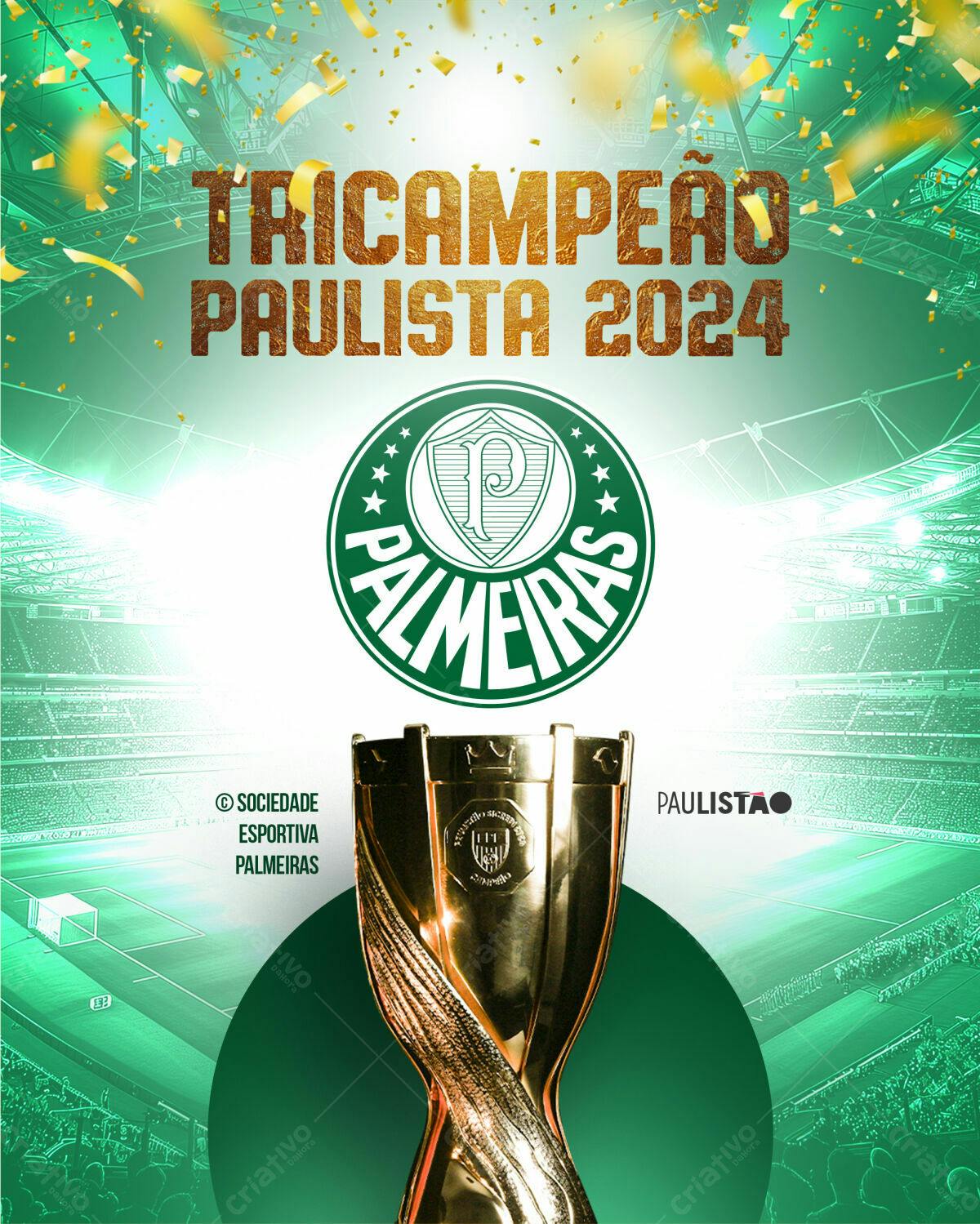 Flyer Palmeiras Tricampeão Paulista 2024 PSD Editável