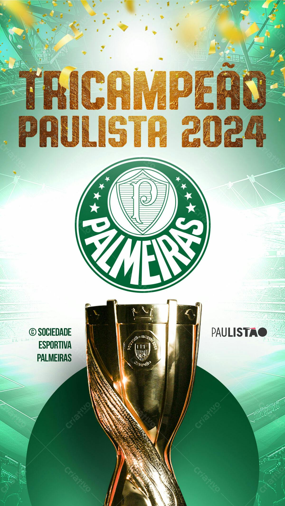 Flyer Palmeiras Tricampeão Paulista 2024 PSD Editável