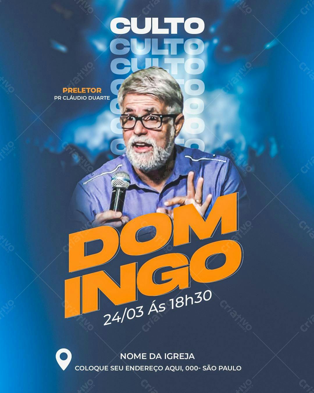 Flyer para Culto Dominical PSD Editável